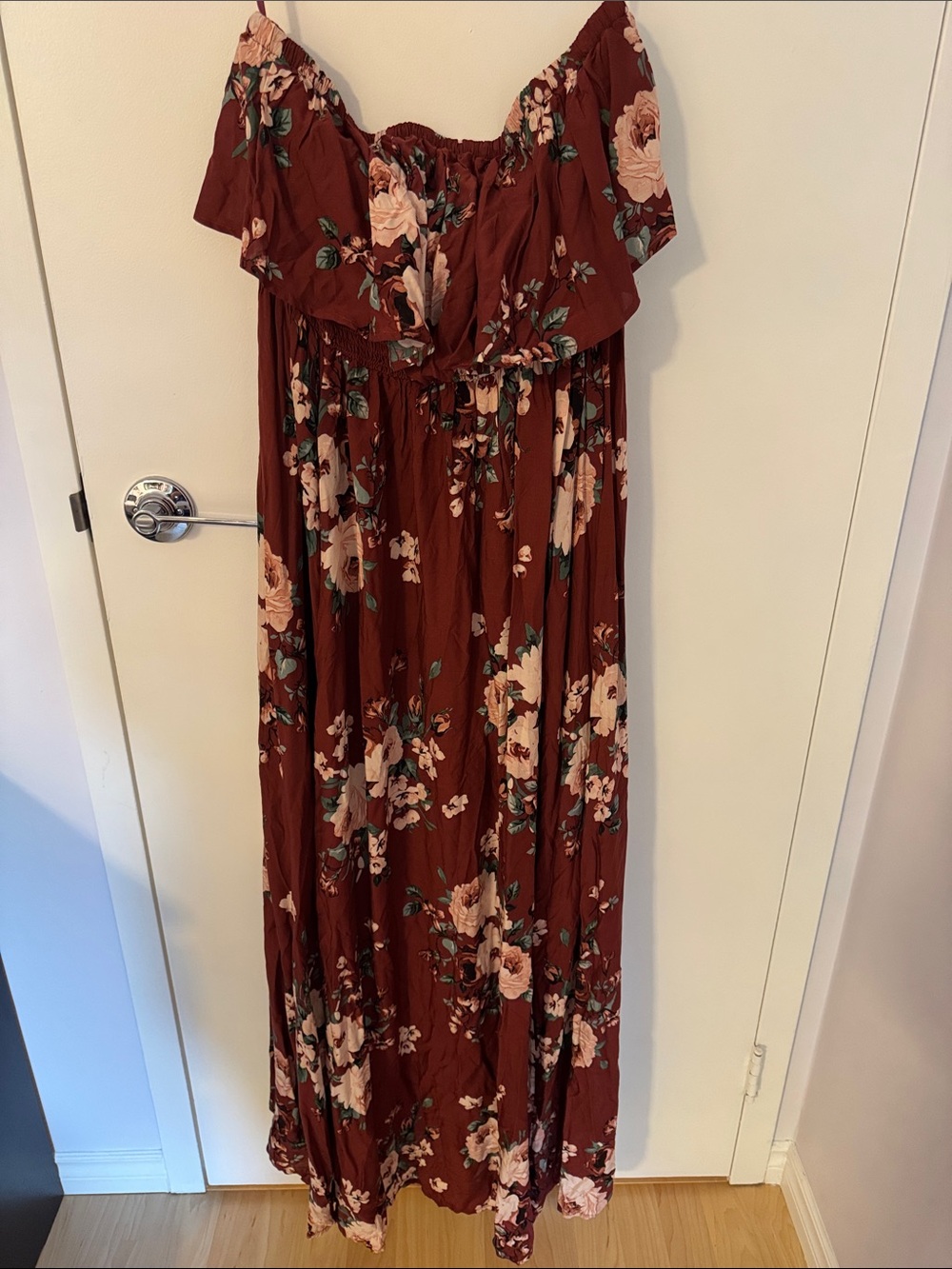 torrid Burgundy Floral Off-Shoulder Maxi Dress